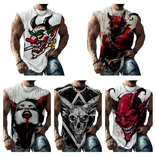 Mens Muscle Shirts Sleeveless Muscle Tank Top Summer Devil Graphics Novelty Bodybuilder Workout Gym Shirts Men Comfortable Tank Tops Suitability Cycling,Black Devil,M
