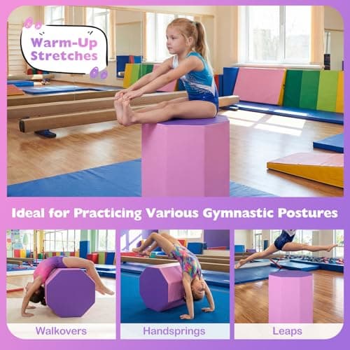 Goplus 24.5” x 26” Octagon Gymnastics Mat, Skill Shape Tumbling Mat w/Waterproof Zippered Cover & Thick Filling, Somersault Backbend Trainer for Cheerleading & Martial Arts (Purple) (Purple) — view 5