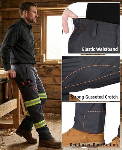 BOCOMAL Men's FR Pant High Visibility Cargo Pockets Relax Fit 7oz Rip-Stop Flame Resistant Reflective Work Pants — view 6