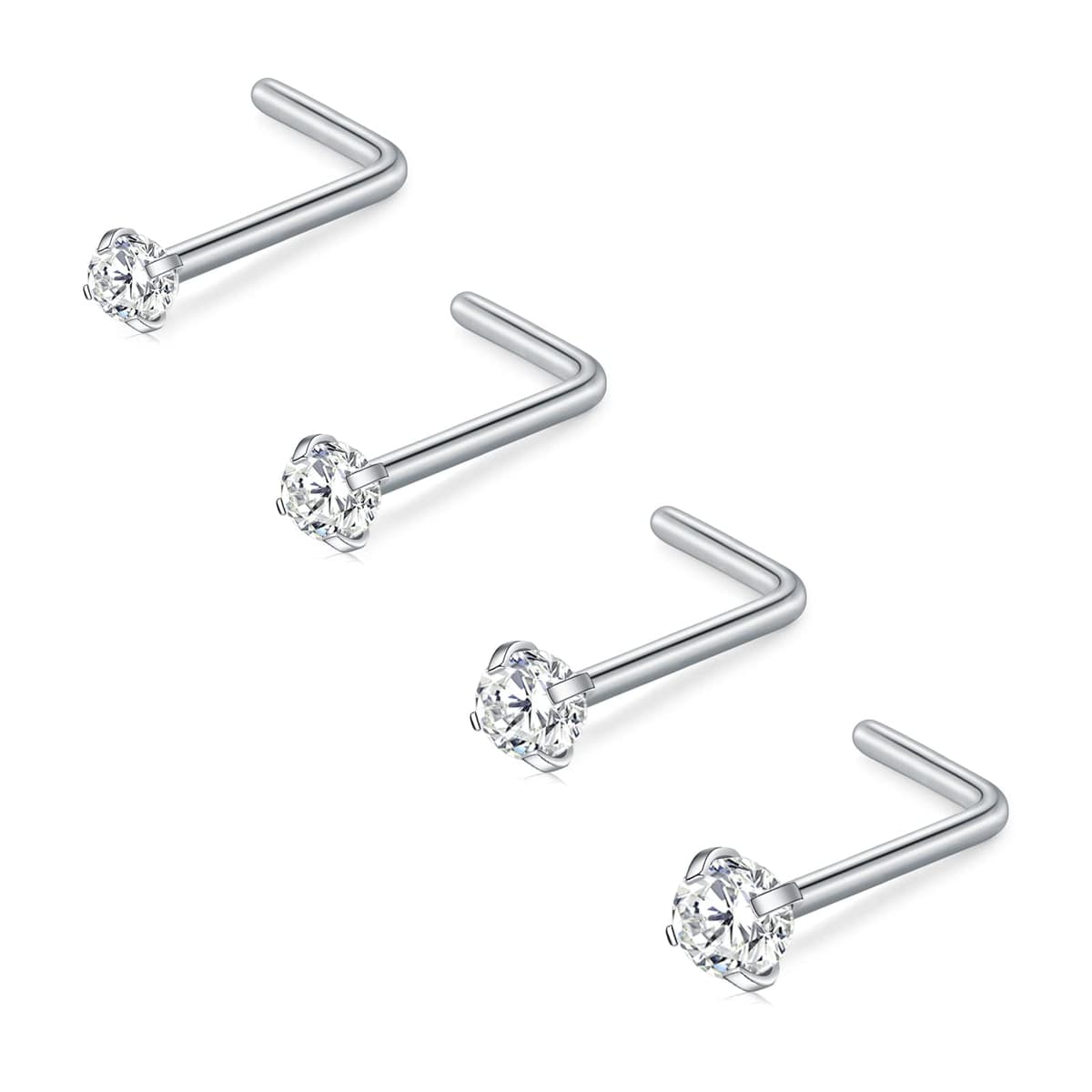 FECTAS Nose Stud L Shape Nose Ring Stud Nose Bar 18G 20G 1.5mm 2mm 2.5mm 3mm L Shaped Nose Piercing Jewellery Stainless Steel Clear Pink Blue Round Star Heart Diamond Silver Gold Black — view 13
