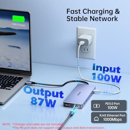 USB C Laptop Docking Station Dual Monitor for Dell/Lenovo/HP, 15 in 1 USB C Hub Multiport Adapter Dongle Dock USB-C to 2 HDMI 4K@60Hz, 8K DisplayPort, 2 USB-C 10Gbps, 5 USB-A, 100W PD, Ethernet, SD/TF — view 4