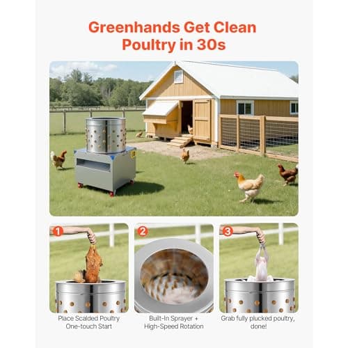 Uargd Electric Poultry Plucking Machine, 19.7-inch Drum, 2HP Motor & 275RPM Speed, Equipped with 106 Rubber Fingers & Portable Wheels, Stainless Steel Design for Cleaning 2-4 Birds Simultaneously — view 5
