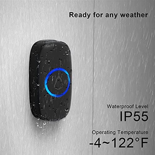 SECRUI Wireless Doorbell, Easy installation, Waterproof, Adjustable Volume, 58 Chimes, Colorful LED, 1000Ft Range, M520+F55, Black — view 2