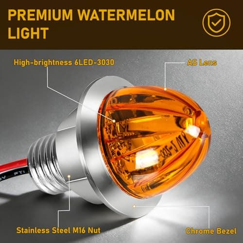 10PCS Mini Watermelon Lights, 3/4 Inch Strobe & Constant Dual Function Amber LED Watermelon Lights, IP65 Waterproof Side Clearance Tail Griller Flash Lights Turn Signal for 12V Semi Trailers Trucks RV — view 3