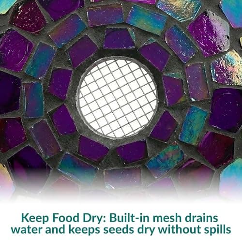 Sunnydaze 6-Inch Glass Mosaic Hanging Bird Feeder for Outdoors - Fly-Through Glass Bird Feeder for Cardinals, Jays, Finches and More - Iridescent Purple Mosaic — view 2