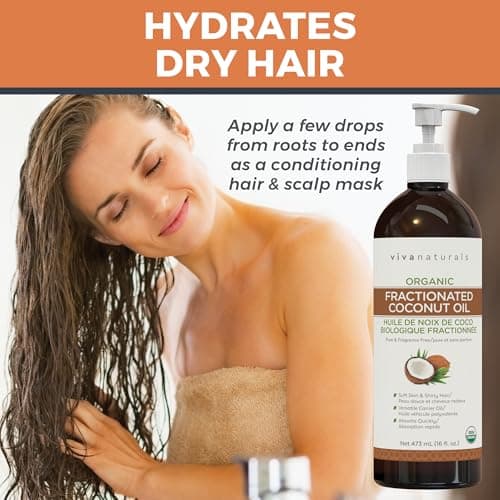 Viva Naturals Organic Fractionated Coconut Oil – Pure Massage Oils for Massage Therapy, Coconut Oil for Skin & Hair, Lightweight Carrier Oil for Essential Oils, 16 fl oz — view 3