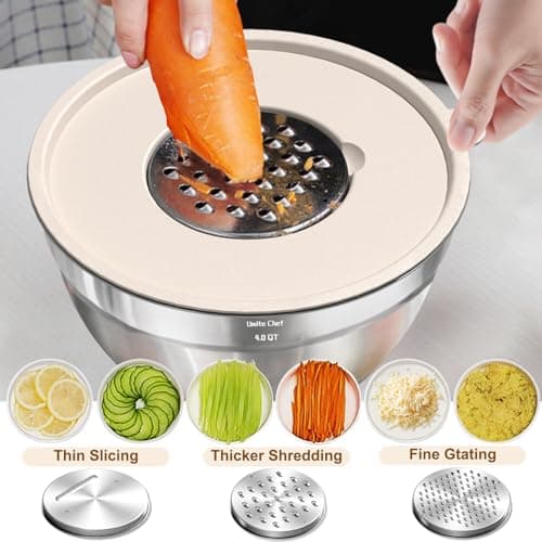 Umite Chef Mixing Bowls with Airtight Lids Set, 8PCS Stainless Steel Nesting Bowls with Grater Attachments, Non-Slip Bottoms, 5, 4, 3.5, 2, 1.5QT for Mixing & Serving — view 7