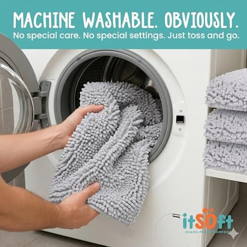 ITSOFT Plush Bathroom Rug 59x21, Absorbent Machine Washable Non Slip Chenille Bath Mats, Quick Dry Bathmat, Bath Rugs for Bath, Shower, Bedroom, or Door Mat, White — view 3