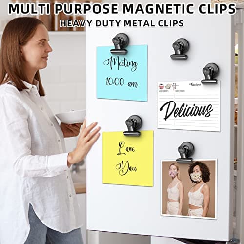 Grtard 6 Pack Magnetic Clips Heavy Duty, Magnet Clips for Fridge, Refrigerator Magnets, Strong Magnetic Clip,Scratch Free Magnets with Clip for Refrigerator, Whiteboard, Classroom, Locker(Black) — view 5