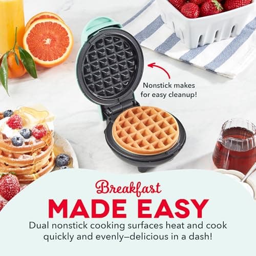 Dash Mini Waffle Maker- Compact Electric Iron for Creative Homemade Treats - Nonstick Surface - Easy-to-Clean - Perfect for Kids & Families - Aqua — view 2