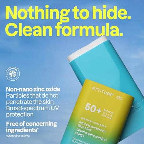 ATTITUDE Face Sunscreen Stick SPF 50, Broad Spectrum Zinc Oxide, EWG Verified, Non-Nano, Lightweight Non-Greasy, Vegan, Unscented, 15 grams — view 2