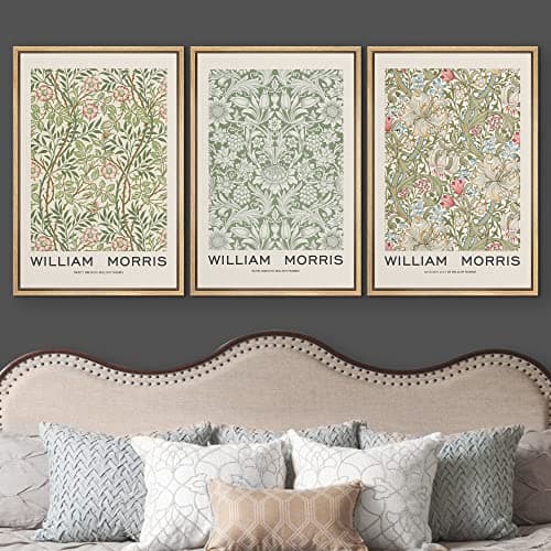wall26 Framed Canvas Print Wall Art Set William Morris Flower Pattern Tapestries Nature Floral Illustrations Fine Art Decorative Botanical Rustic for Living Room, Bedroom, Office - 24"x36"x3 Natural — view 2