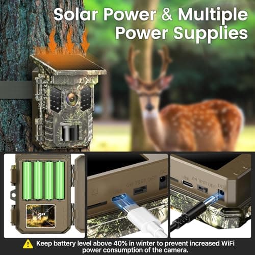 XTU Solar Trail Camera WiFi Bluetooth, 64MP 4K Game Camera with Night Vision Motion Activated 0.2s Trigger, IP66 Waterproof Wildlife Camera with 22pcs 850nm Low Glow IR LEDs (SD Card Not Included) — view 4