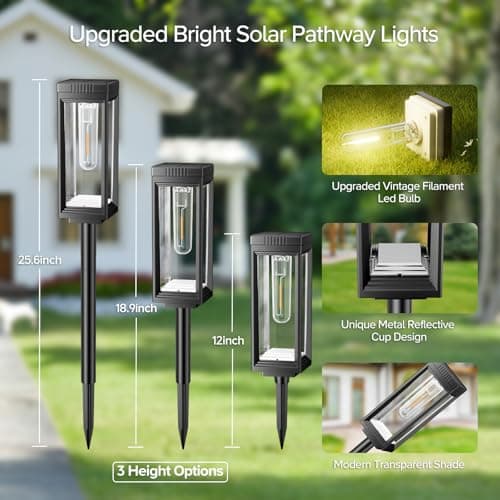 WdtPro 8 Pack Tall Solar Pathway Lights Outdoor, Bright Solar Powered Garden Lights Waterproof, Auto On/Off, Up to 15H Outdoor Lighting for Lawn Patio Walkway Driveway Path Yard Decor — view 3