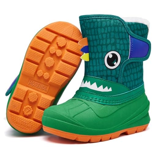 MORENDL Toddler Winter Snow Boots Waterproof Insulated Faux Fur Boys Girls Hiking Boots (Toddler/Little Kid), Greendino, 11 US Little Kid — view 5