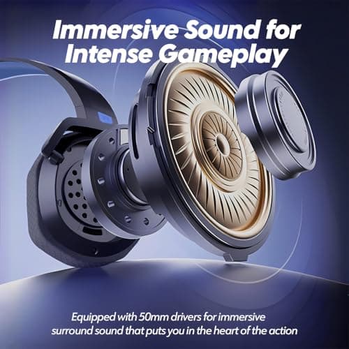 NUBWO Wireless Gaming Headset with Mic for Ps5 Ps4 PC, Zero Interference, 100-Hour Battery All-Day Play, 23ms Sync​ for Fortnite & Call of Duty/FPS Gamers, Triple Mode All Devices Compatible - Blue — view 4