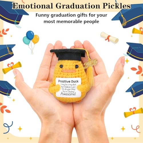 2 PCS Graduation Gifts Set Class of 2026, Inspirational Positive Duck with Keychain, Cap and Greeting Card, Cute Handmade Funny Emotional Support Pickle for Her Him High School College — view 5