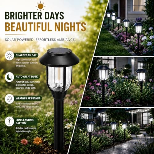 Solar Lights Outdoor Waterproof 8 Pack, 6000K Cool White Solar Pathway Lights, Auto On/Off,Solar Lights for Walkway Black Stainless Steel Landscape Lighting for Walkway Driveway Yard Garden Patio