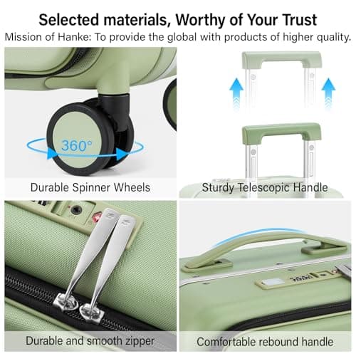 Hanke 28 Inch Checked Luggage with Cup Holder and USB Ports, Top Opening Hard Shell Suitcase with Wheels, Aluminum Frame Large Trunk Luggage with Foldable Divider & TSA Lock for Travel, Bamboo Green — view 8