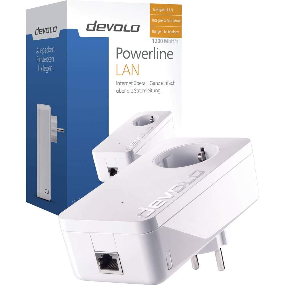 Devolo dLAN 1200+ (Internet de 1200 Mbit/s a través de la toma de corriente eléctrica, 1 puerto LAN, 1 adaptador Powerline, toma de corriente eléctrica integrada, adaptador de red PLC) color blanco — view 2