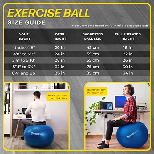 URBNFit Exercise Ball - Yoga Ball for Workout, Pilates, Pregnancy, Stability - Swiss Balance Ball w/Pump - Fitness Ball Chair for Office, Home Gym, Labor- Teal, 26 in — view 3