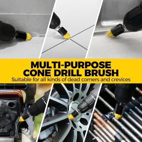 Holikme 6Pack Drill Brush Power Scrubber Cleaning Brush Extended Long Attachment Set All Purpose Drill Scrub Brushes Kit for Grout, Floor, Tub, Bathroom and Kitchen Surface,Scratch Brushes（Yellow） — view 3