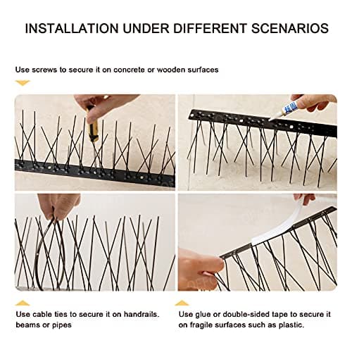 OFFO Bird Spikes Pre-Assembled Cover 24 Feet/7.3 Meters for Pigeons Small Birds, Durable Spikes with Stainless Steel, Bird Spikes for Fence Roof Mailbox Window Matte Black — view 5