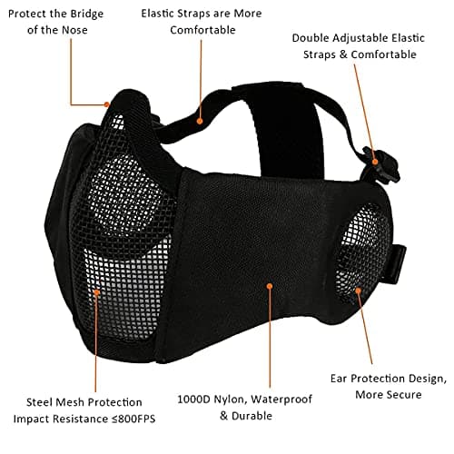 AOUTACC Airsoft Mesh Mask, Half Face Mesh Masks with Ear Protection and Tactical Goggles Set for CS/Hunting/Paintball/Shooting — view 5