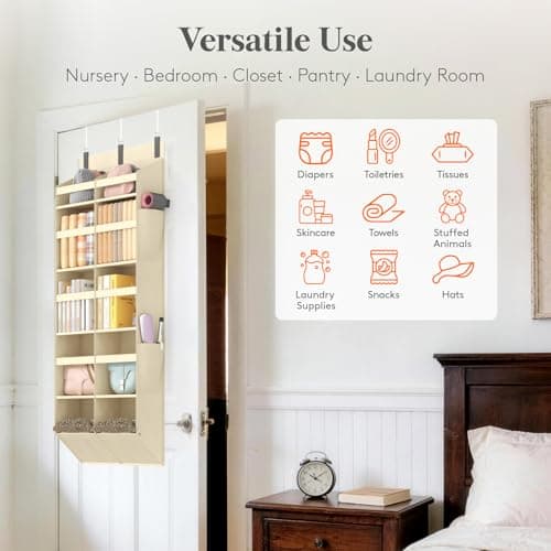 Lifewit 1 Pack Over the Door Organizer, 10 Section Clear Window Hanging Storage with 4 Side Pockets, Sturdy Anti Tilt 40 lbs Load Behind Door for Closet, Bedroom, Bathroom, Nursery, Dorm, Beige — view 3
