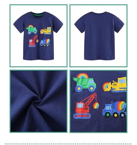 Winzik Boys Shirt Toddler Shirts Kids Boys’ Short Sleeve 3-Pack Crewneck Excavator T-Shirt Summer Clothes 18M-8Y(2-3T, Fire Truck Crane Excavator) — view 5