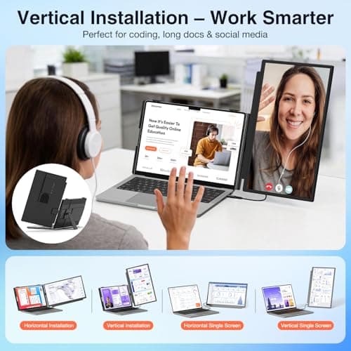 FLYTOCCA Laptop Screen Extender, 15.6" 1080P FHD IPS Display, Detachable Second Monitor Supports Vertical Mount, Plug & Play, Laptop Monitor Extender for 13"-17.3" Laptops, Windows, Mac, Chrome — view 2