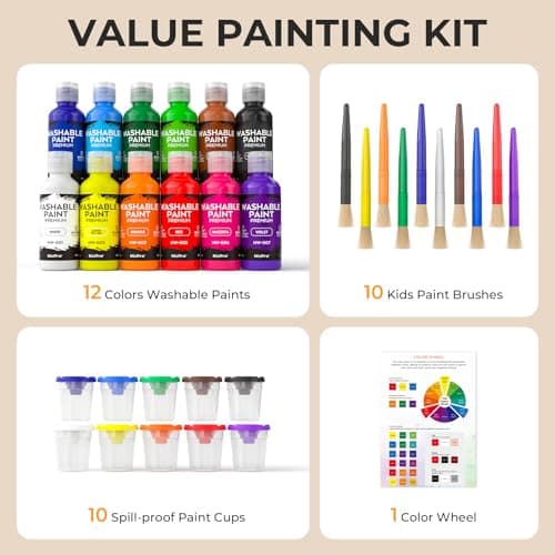 Nicpro 12 Colors Washable Finger Paint Set for Toddlers (2 oz), Non Toxic & Baby Safe Kids Paint with Paint Cups & Toddler Paintbrushes, Mess Free Art Supplies for Children Age 3 4 5 6+, Preschool Learning & Classroom Gifts — view 4
