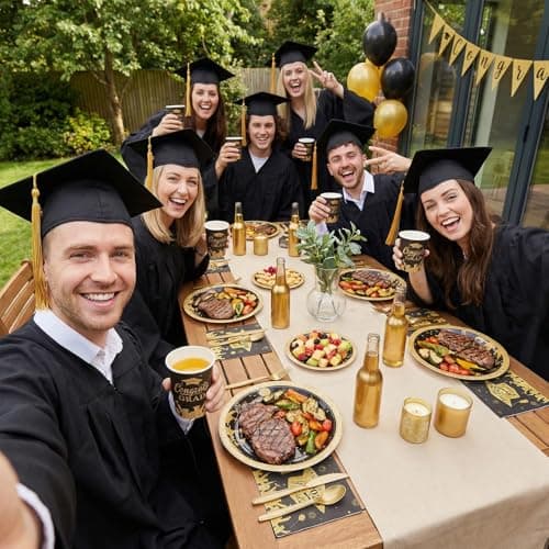 Goodluck 350pcs 2026 Graduation Party Supplies Set, Black and Gold Paper Plates Graduation Decorations, Includes 9" & 7" Disposable Paper Plates, 9oz Cups, Napkins & Cutlery for 50 Guests — view 5