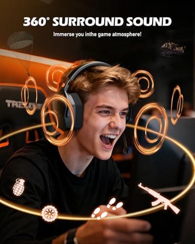 NUBWO Wireless Gaming Headset with Mic for Ps5 Ps4 PC, Zero Interference, 100-Hour Battery All-Day Play, 23ms Sync​ for Fortnite & Call of Duty/FPS Gamers, Triple Mode All Devices Compatible - Orange — view 5