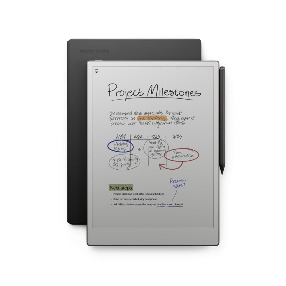 reMarkable Pack Premium Paper Pro | Tableta de Tinta Electrónica - Pantalla a Color 11,8" + Lápiz Marker Plus con Goma Integrada + Funda de Piel Book Folio Negra