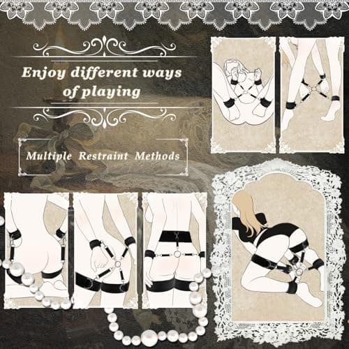 Sex Toys Adults Bondage 3 in 1 Innovative Waist Belt 9 Pcs Sex BDSM Toys for Women Couples Reatraints with Handle Pull Straps Cross-Buckle Strap Blindfold Nipple Ball Gag Clips Hand/Ankle/Thigh Cuffs — view 5