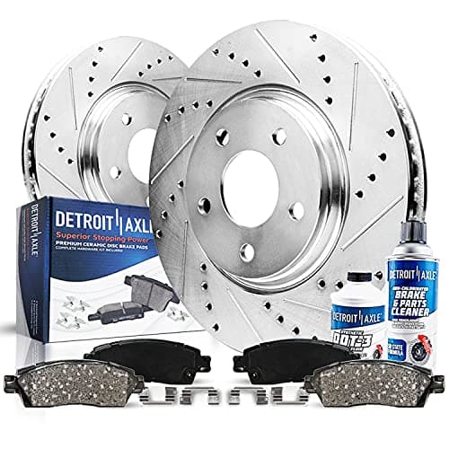 Detroit Axle - Front Brake Kit for Chrysler Town & Country Voyager Pacifica Dodge Grand Caravan Journey Ram C/V, Drilled & Slotted Brake Rotors Ceramic Brakes Pads Replacement 12.99" inch Rotor