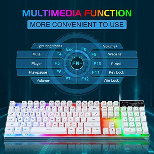 Gaming Keyboard and Mouse Combo, MageGee K1 RGB LED Backlit Keyboard with Transparent Cover, 104 Keys Computer Gaming Keyboard and 7 Colors LED Gaming Mouse for PC/Laptop(White) — view 4