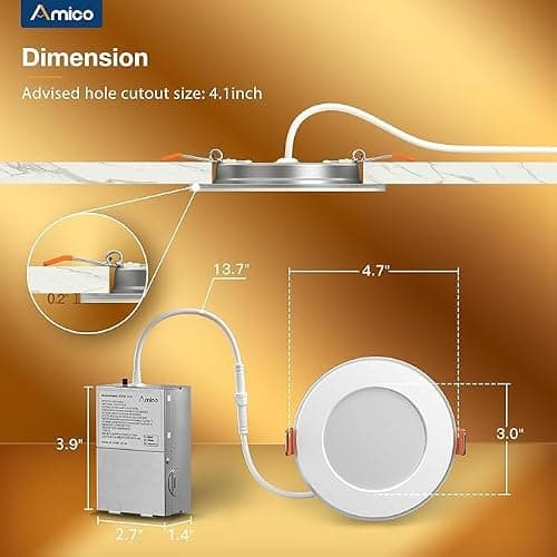 Amico 2 Pack 4 Inch LED Recessed Light with Night Light, 5CCT, 700LM — view 3