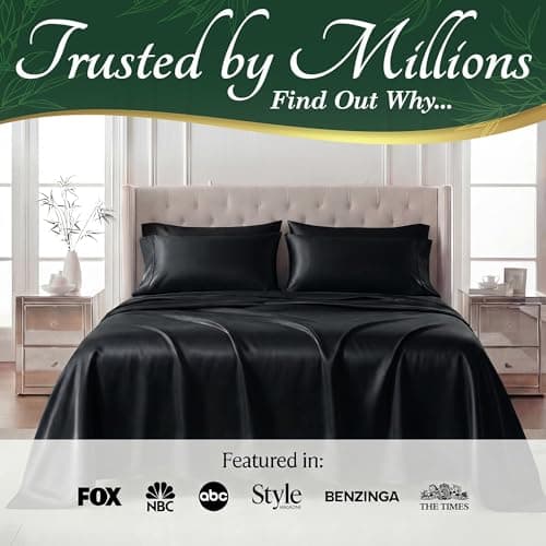 DECOLURE 100% Organic Viscose Derived from Bamboo Sheets Cal King Size 6pcs - Ultra Soft & Luxuriously Cooling, 17" Deep Pocket, Double Stitching, Perfect for Hot Sleepers - King Bed Sheets (Black) — view 4