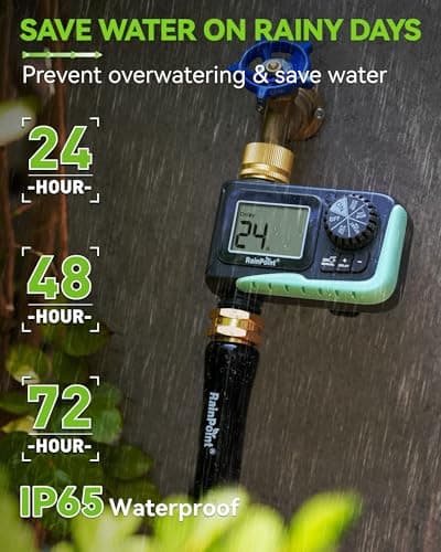 RAINPOINT Sprinkler Timer with Brass Swivel, Programmable Water Timer for Garden Hose with Rain Delay/Manual Watering, Digital Irrigation System Kit for Lawns, 1 Outlet — view 3