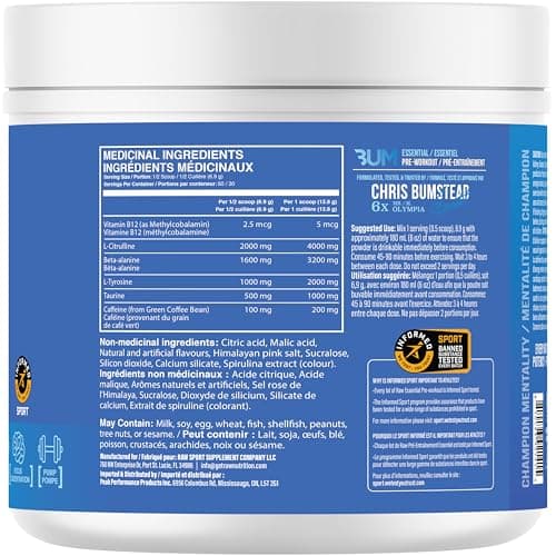 BUM Essential Pre Workout Powder | Chris Bumstead Signature Essential Pre Workout | Caffeine, L-Citrulline, L-Tyrosine, & Beta Alanine Blend | 30 Servings (Blue Raspberry) — view 2