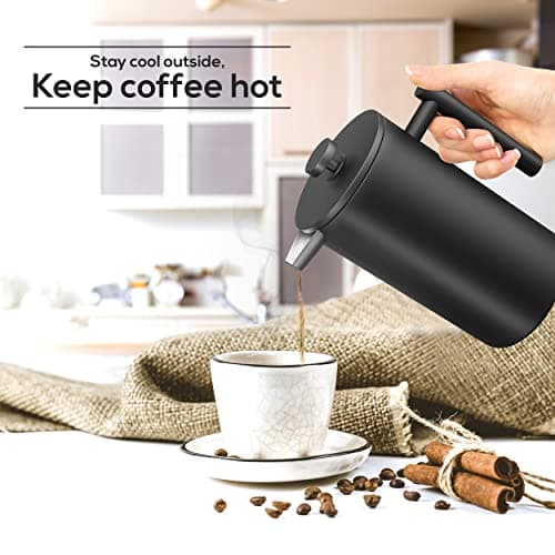 Utopia Kitchen 304 Grade Stainless Steel French Press Coffee Maker 12 Oz, Double Wall Insulated Coffee Press with 4-Level Filtration system, Include 2 Extra Filters, Rust-Free, Black — view 5