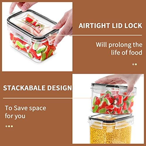 PRAKI Airtight Food Storage Container Set with Lids, 16 Pcs Plastic Dry Food Canisters for Kitchen Pantry Organizers and Storage, Ideal for Cereal, Flour & Sugar - Labels, Marker(Black) — view 2