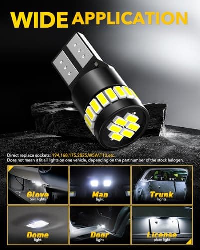 AUXITO 194 LED Light Bulb 6000K White 168 2825 W5W T10 Wedge 24-SMD 3014 Chipsets LED Replacement Light Kit Error Free for Car Interior Dome Map Door License Marker Lights, Pack of 10 — view 4