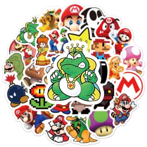 50Pcs Cartoon Mario Stickers for Kids, Vinyl Waterproof Game Decal for Water Bottle Laptop Sticker for DIY Decorate Bumper Phone Hard Hat Kids Teens Gifts (MLA) — view 2