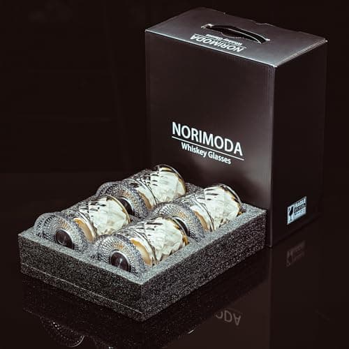 NORIMODA Spinning Whiskey Glasses Set of 4 With Iceball Molds, 9.5oz Lead-free Rotating Old Fashioned Rocks Glasses for Bourbon, Scotch, Liquor and Cocktails, Gifts for Whiskey-lovers — view 2