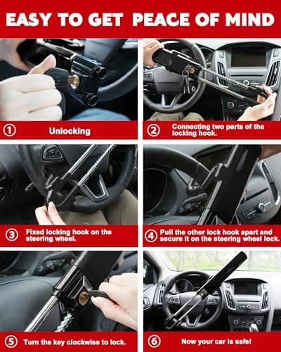 Tevlaphee Steering Wheel Lock Anti-Theft Car Device Heavy Duty Security Car Lock Antitheft Locking Devices Great Deterrent Adjustable Car Wheel Lock Anti Theft for Vehicle Truck with 3 Keys(Black) — view 4