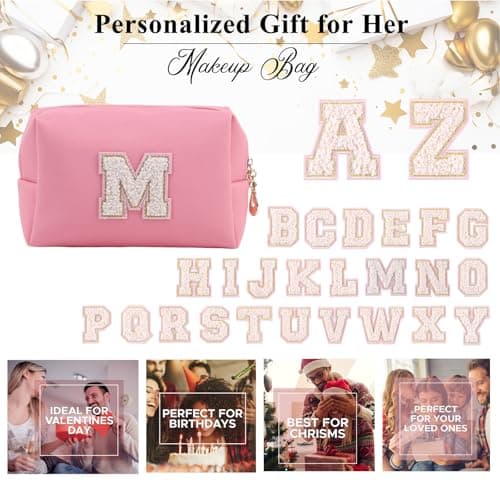 Makeup Bag for Women,Personalized Lettered Embroidered Zippered Cosmetic Bag,Travel Makeup Bag Portable Waterproof Cosmetic Toiletry Bag, Cute Cosmetic Pouch as a Gift for Girl — view 4