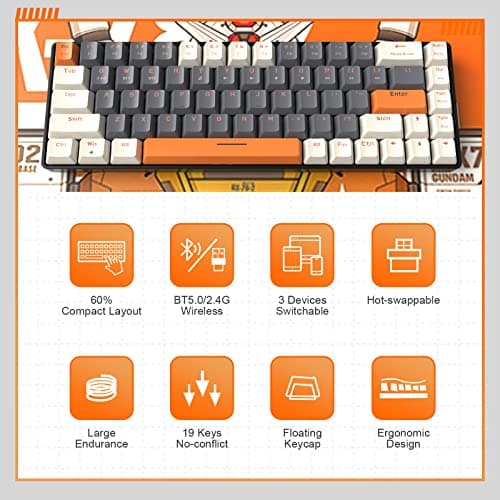 MAGIC-REFINER RK68 60% Wireless Mechanical Keyboard, Bluetooth 5.0/2.4GHz with Dual Mode 2-in-1 Receiver, Compact 68-Key Hot Swappable Gaming Keyboard, Linear Red Switch for PC Mac Xbox Smartphone